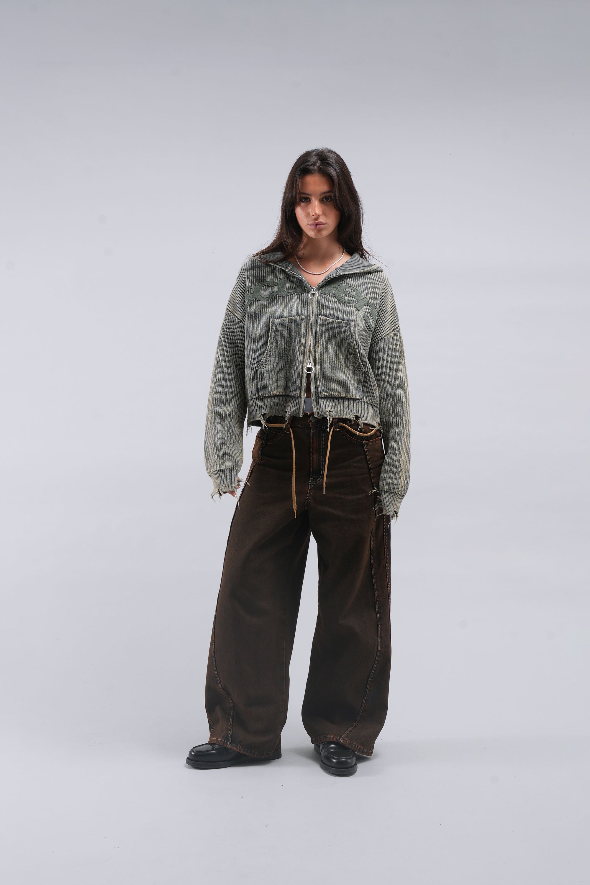 Buzz Dusty Green Knit Zipper