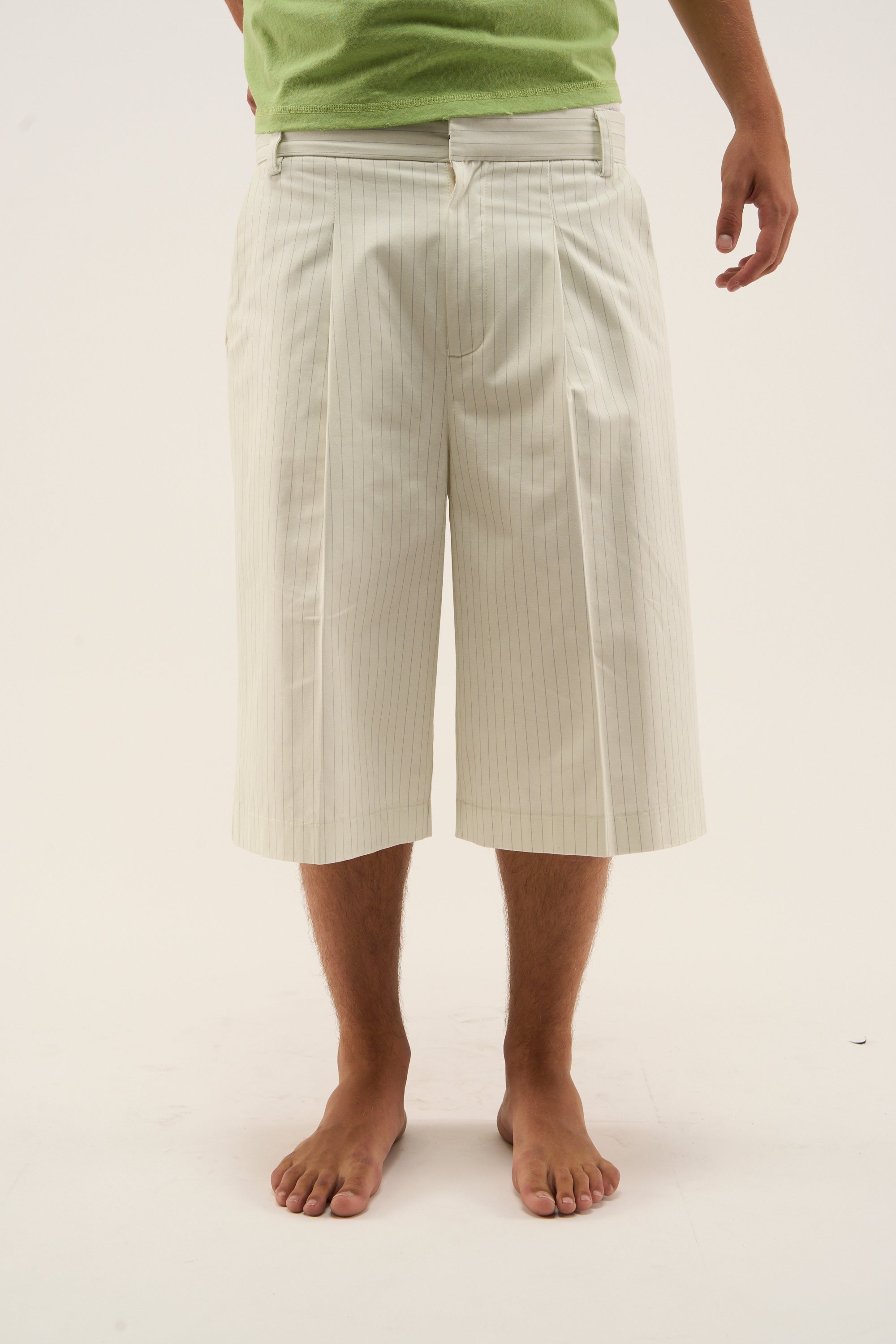 Maison Ecru Pinstripe Shorts