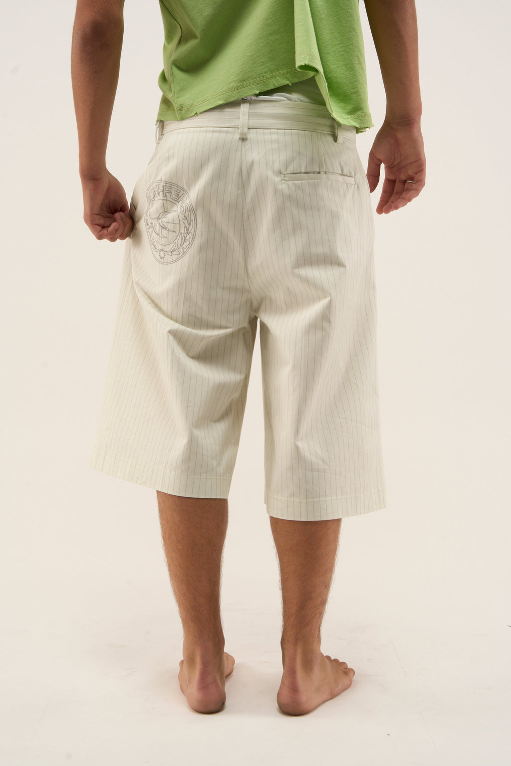 Maison Ecru Pinstripe Shorts
