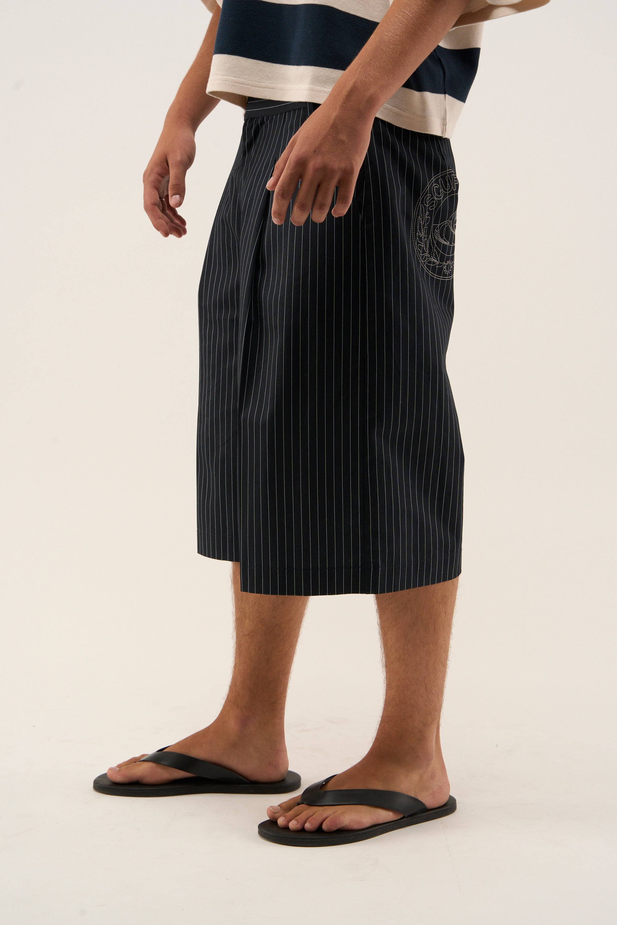Maison Navy Pinstripe Shorts