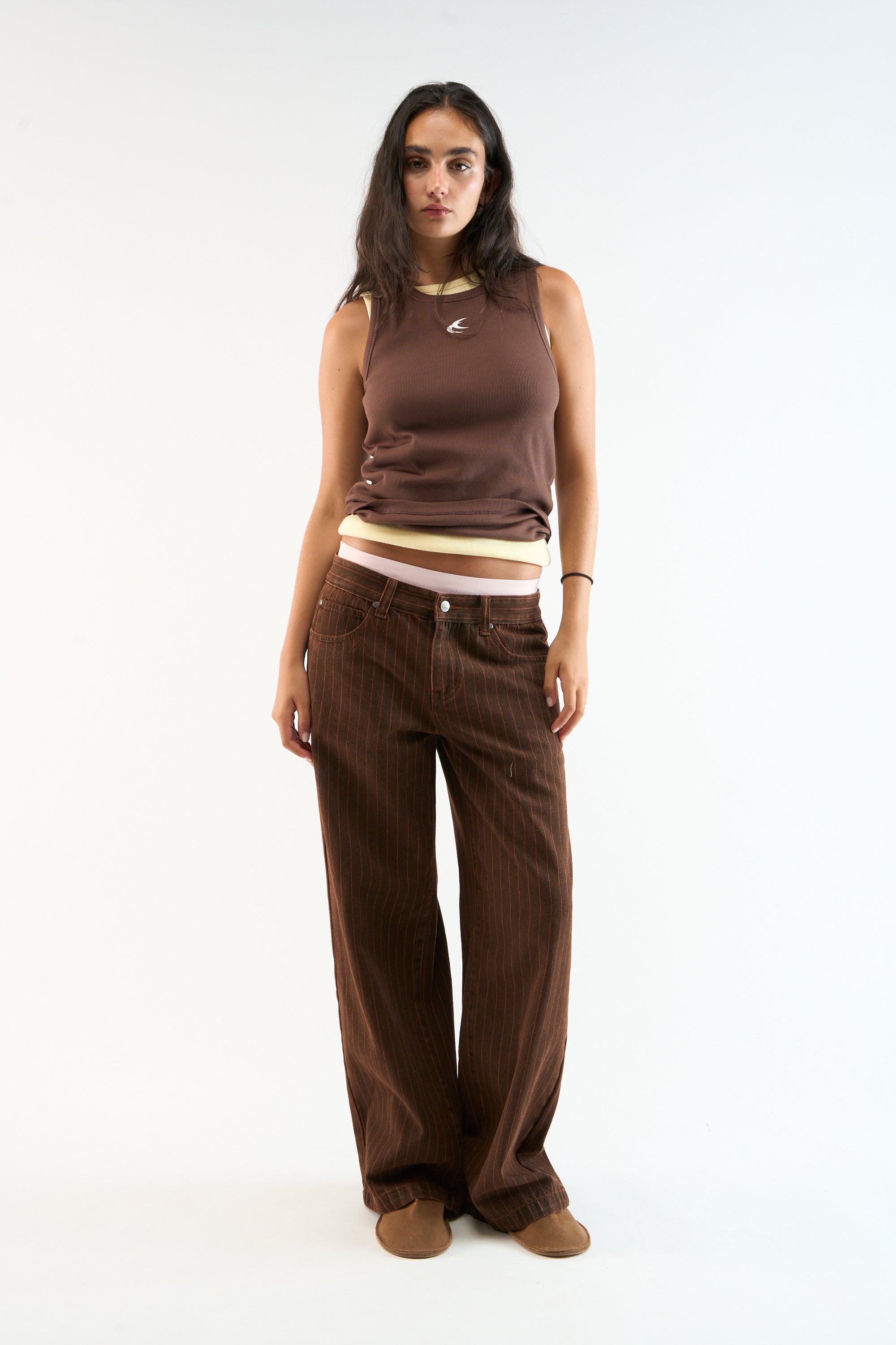 Pinstripe Carrie Brown Pants