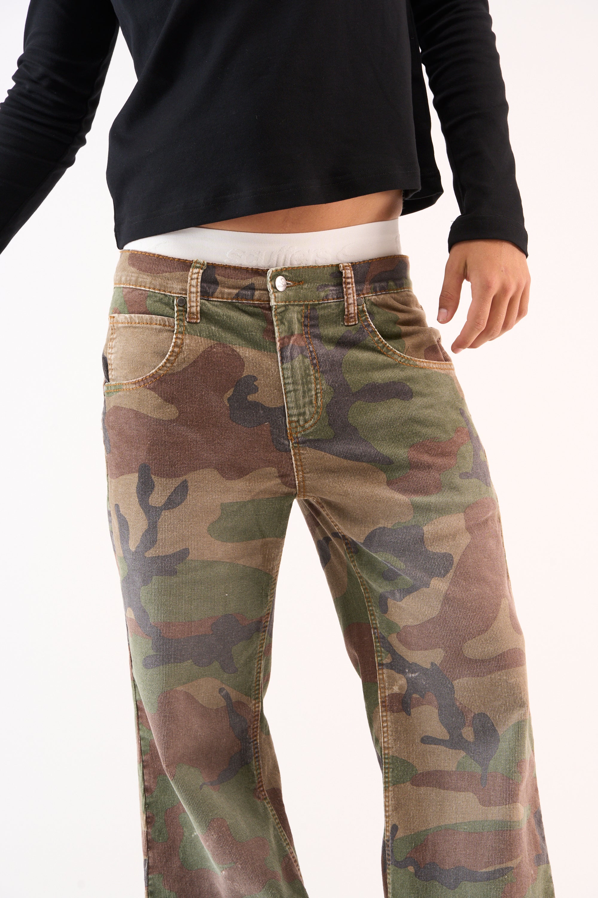 Corduroy Flared Camo Pants