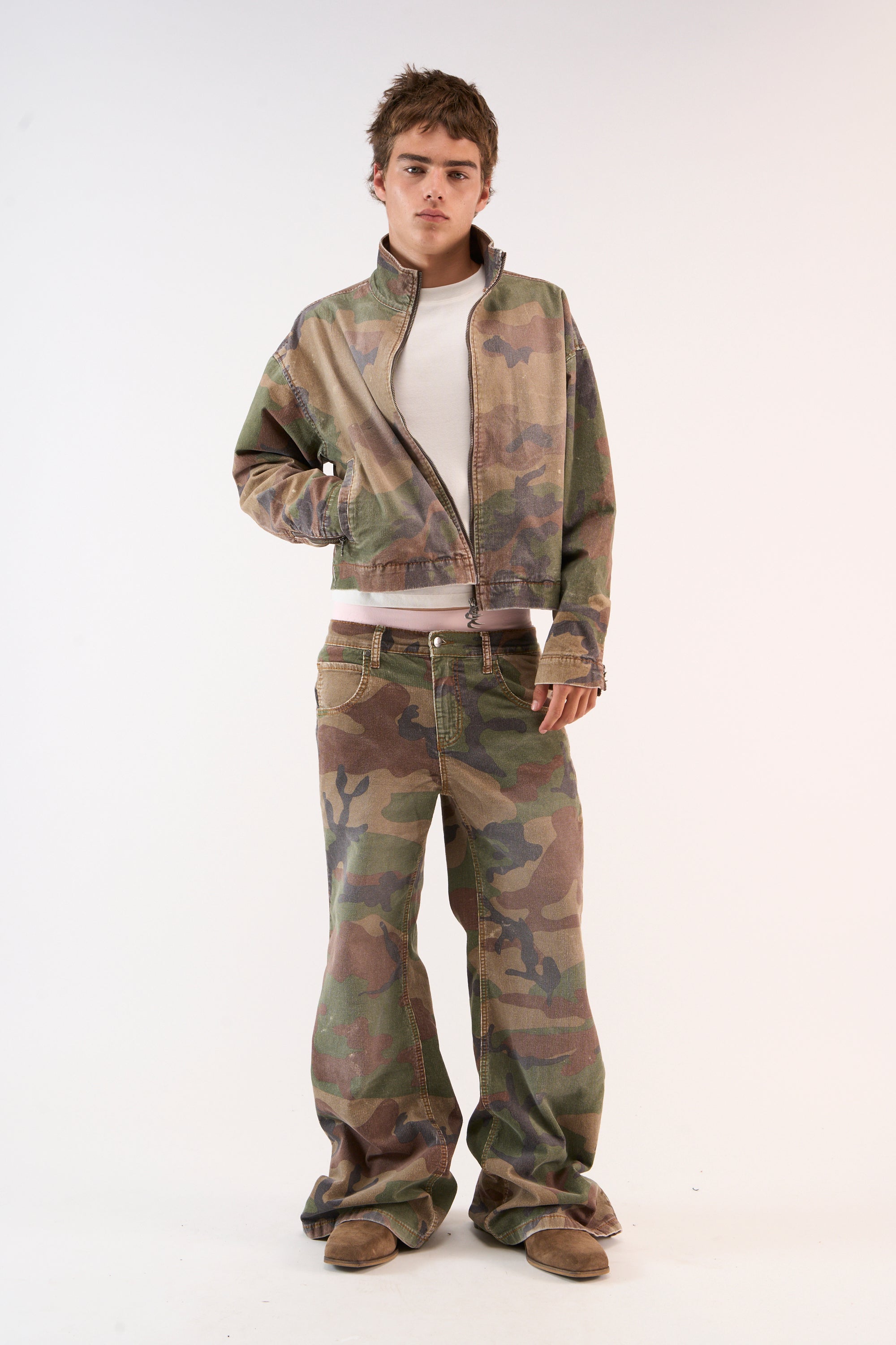 Corduroy Flared Camo Pants