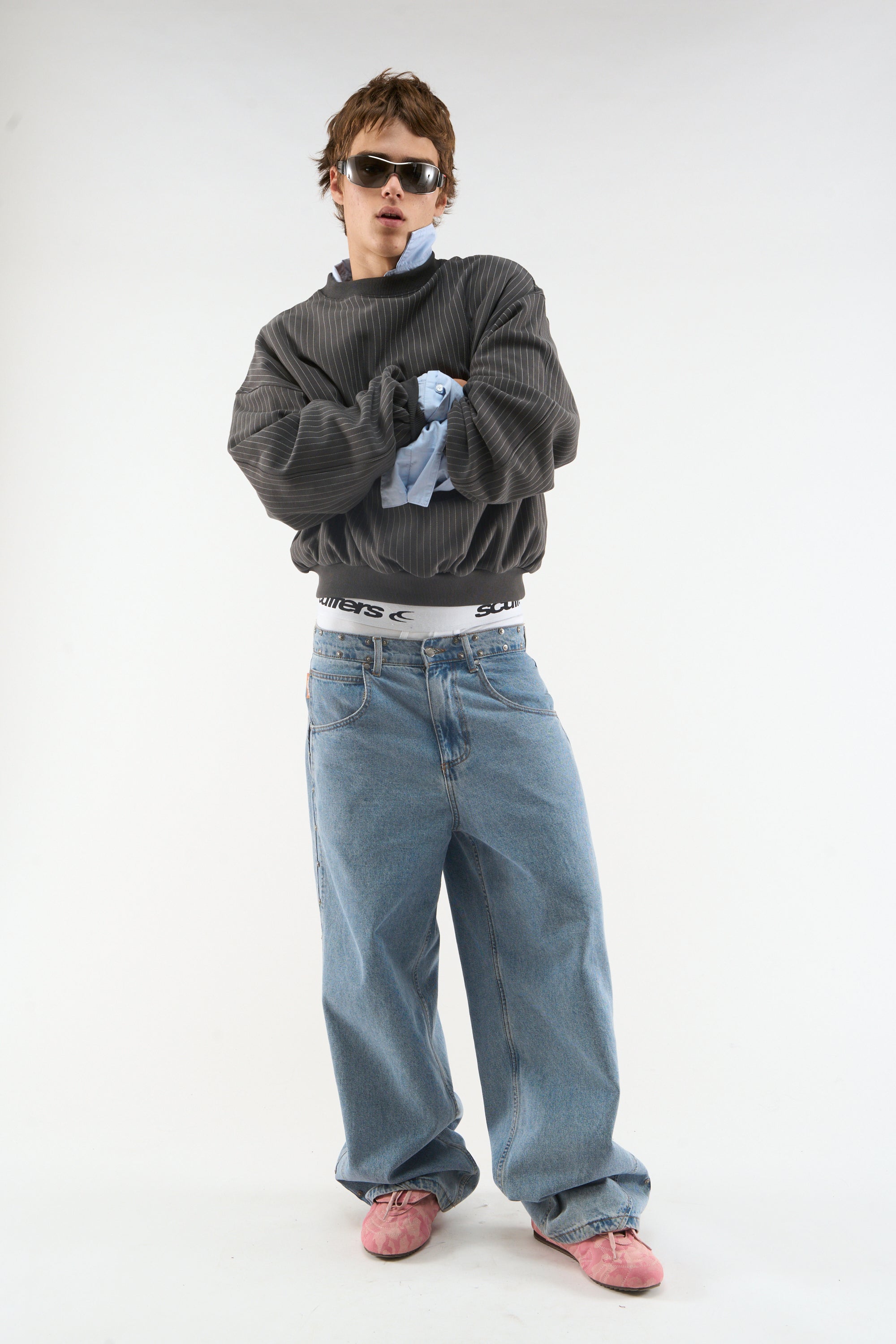 Pinstripe Dark Grey Crewneck