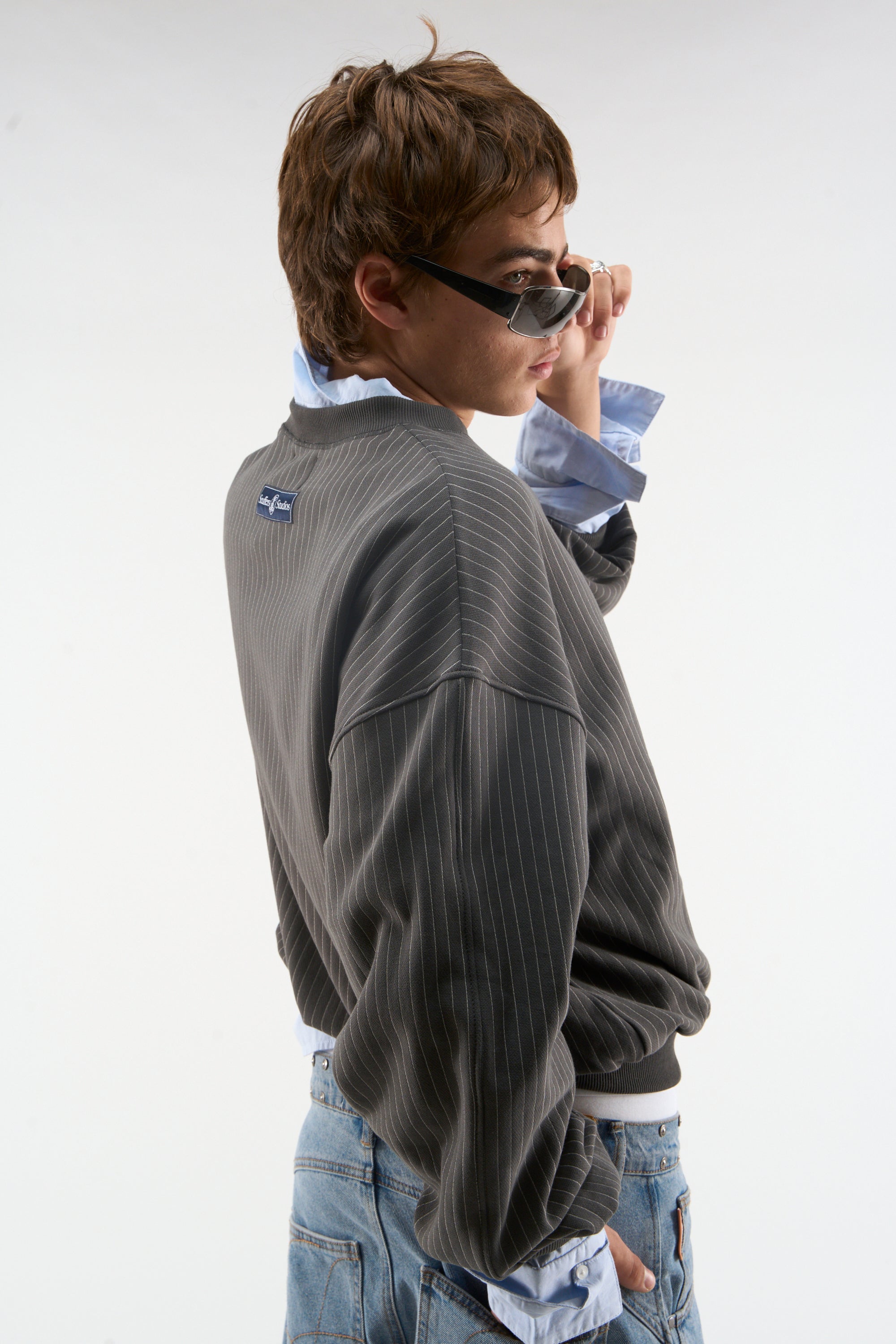 Pinstripe Dark Grey Crewneck