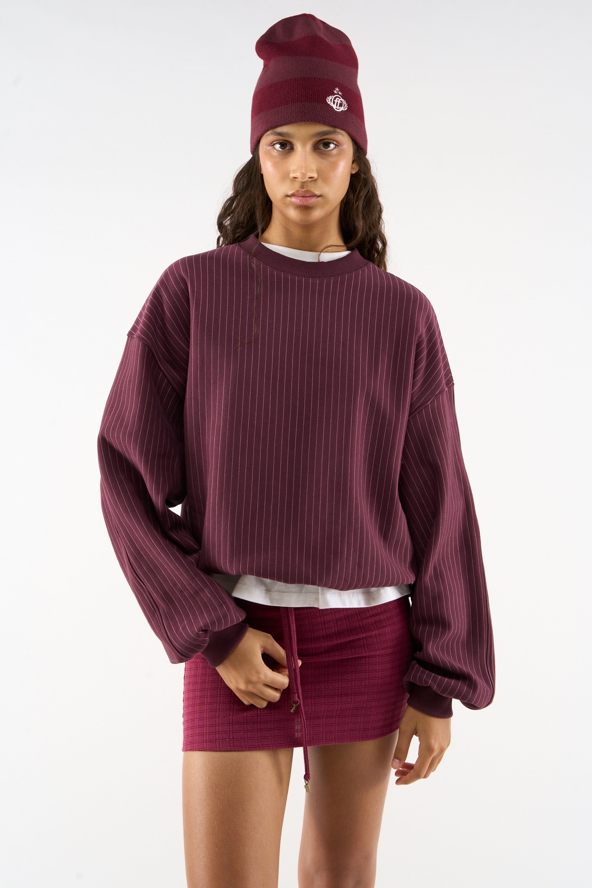 Pinstripe Burgundy Crewneck