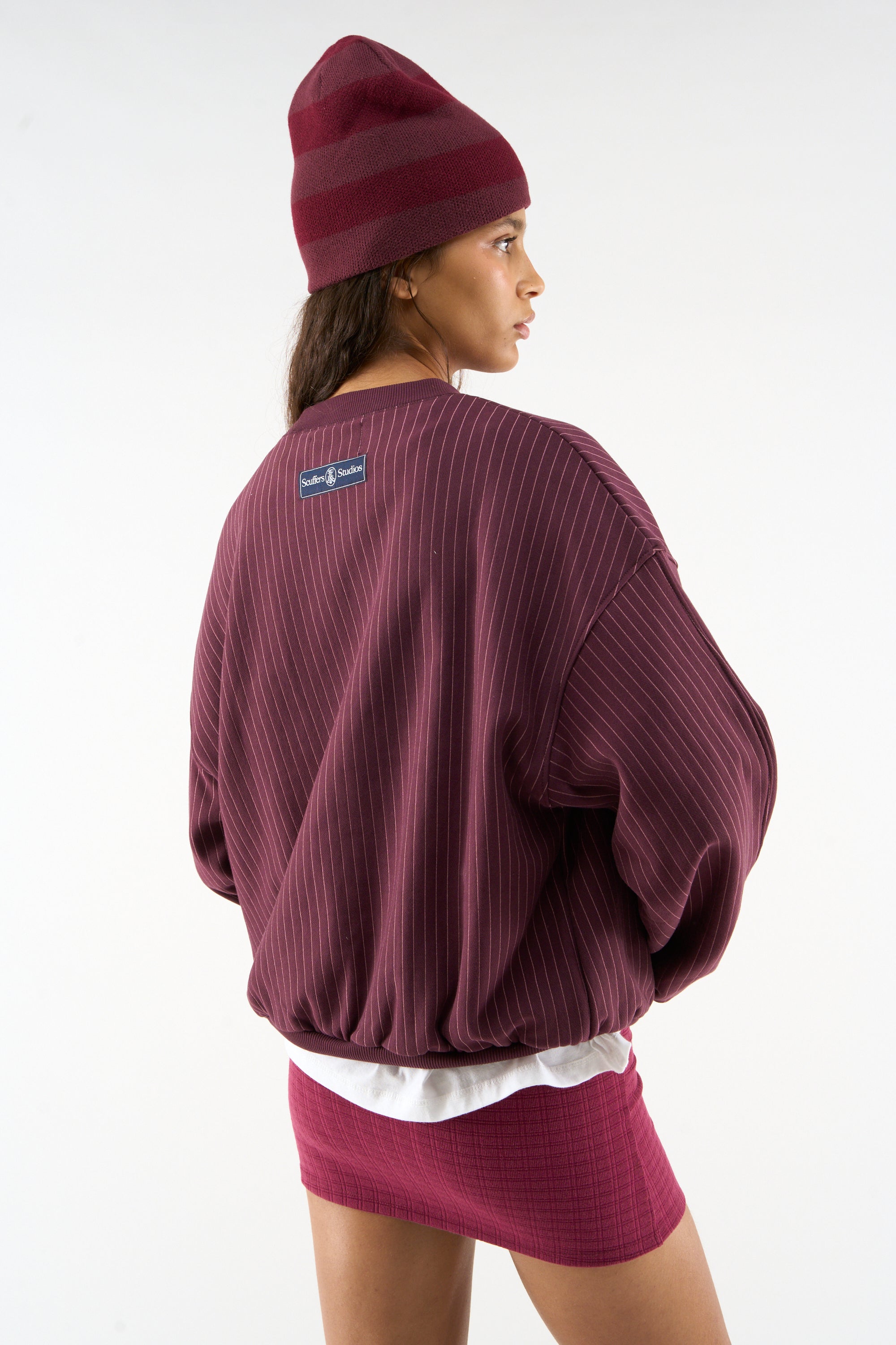 Pinstripe Burgundy Crewneck