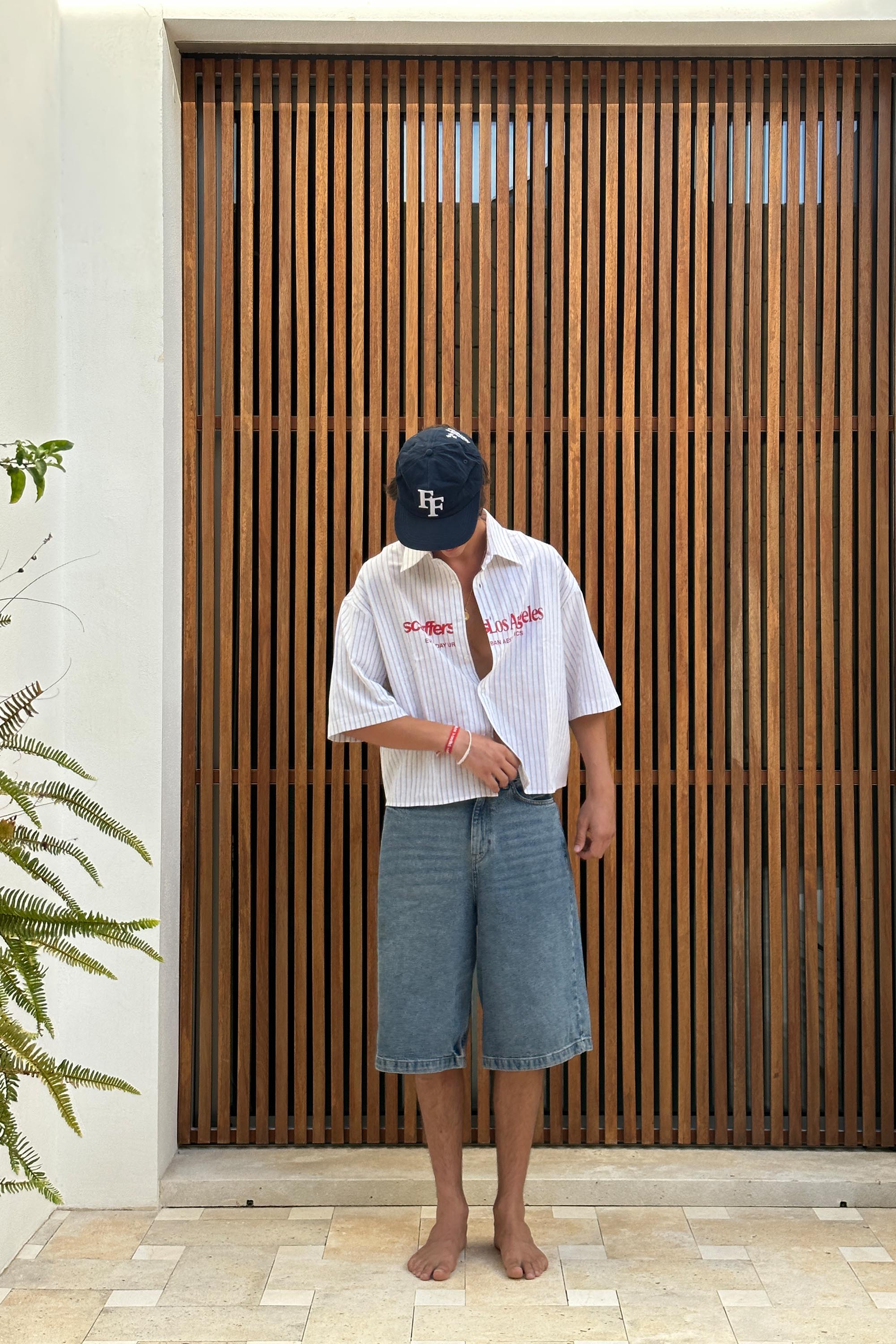 Not LA Yet Ecru Pinstripe Shirt