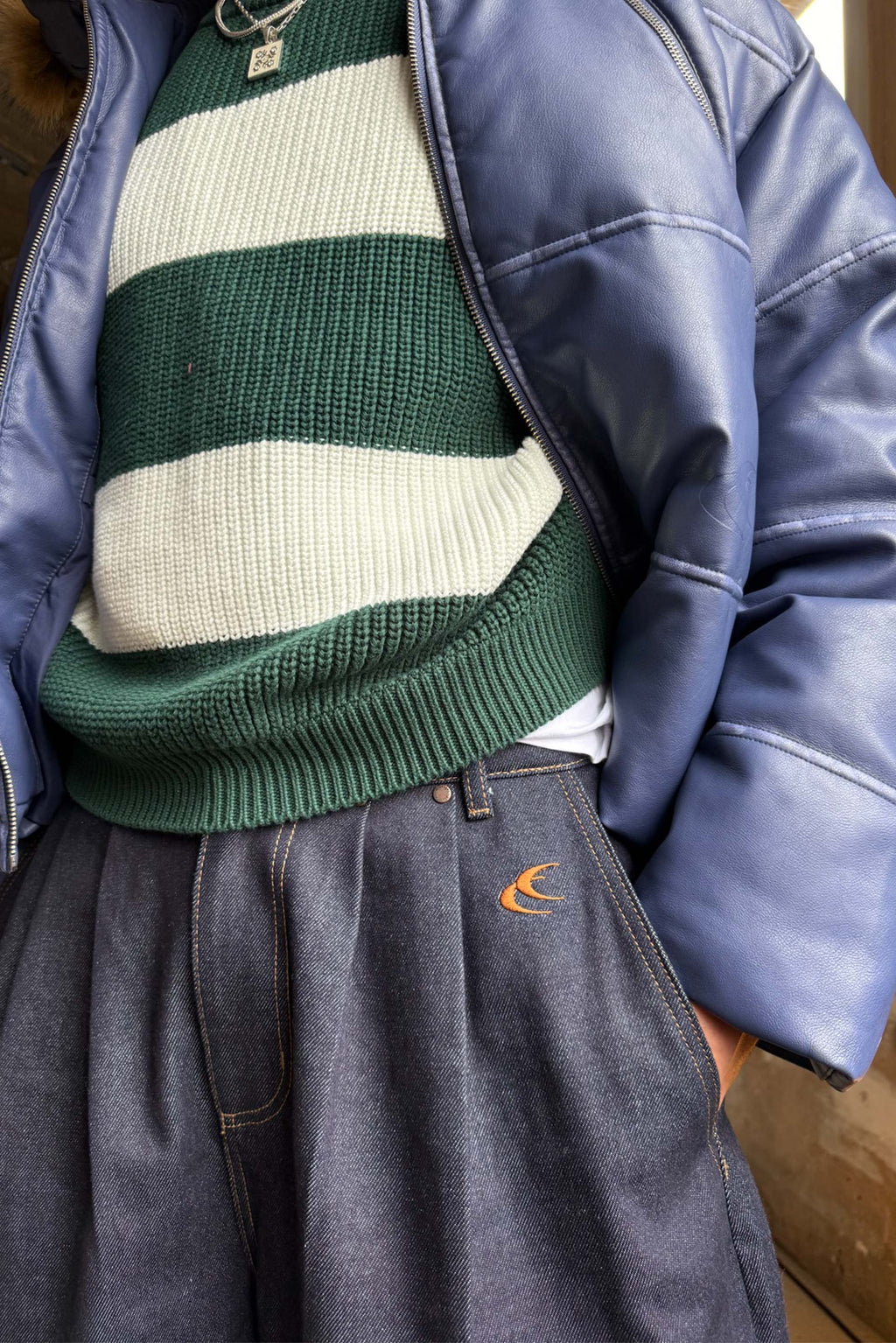 Hole Green & White Knit