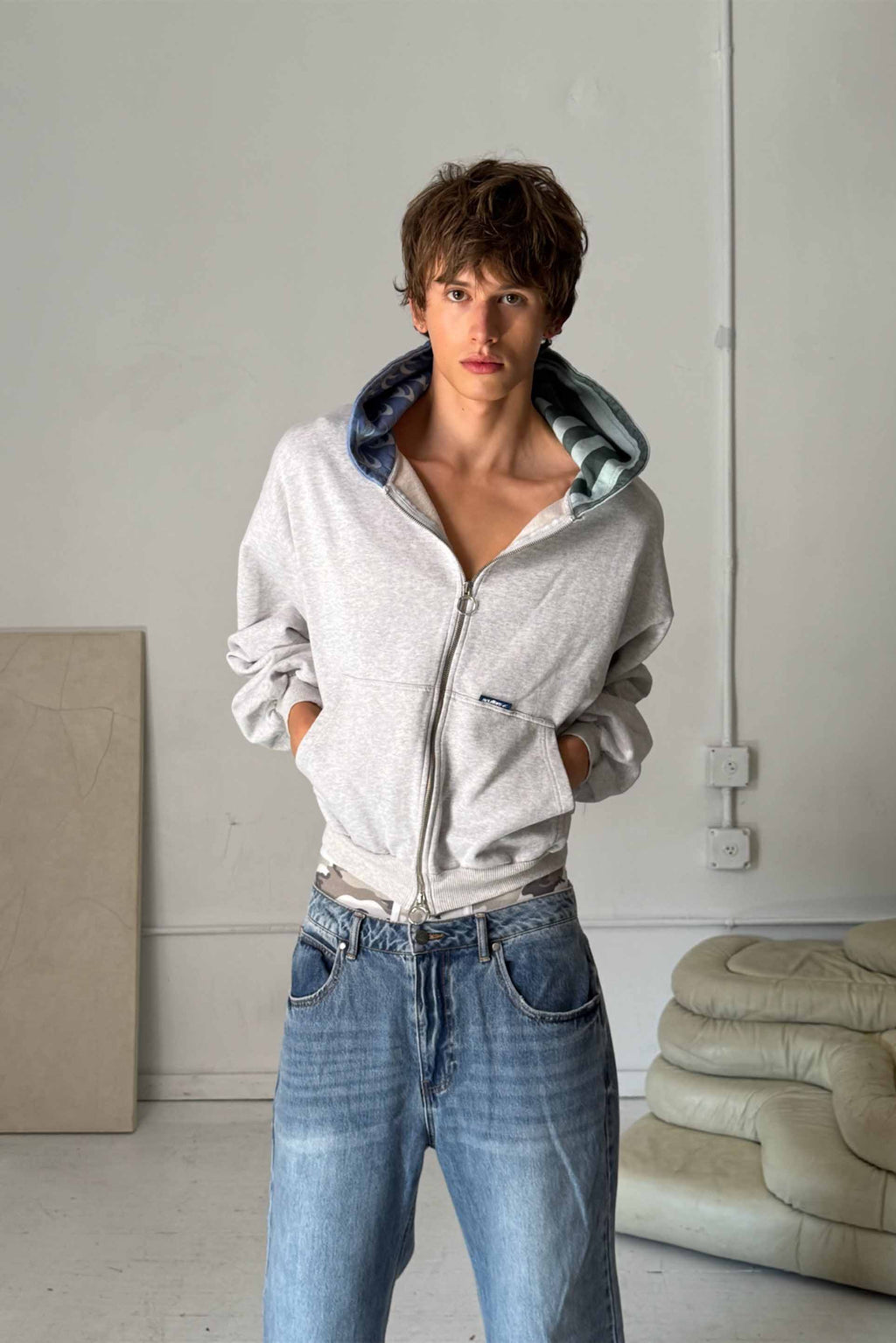 Nowhere Grey Melange Zipped Hoodie