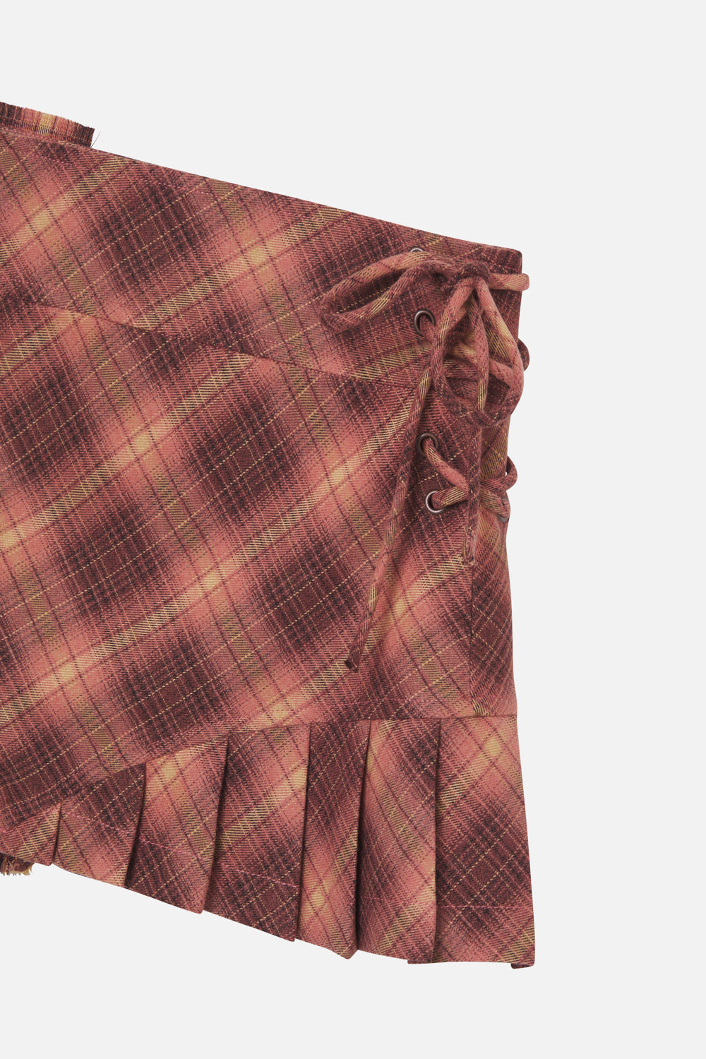 Pleat Burgundy Checkered Skirt